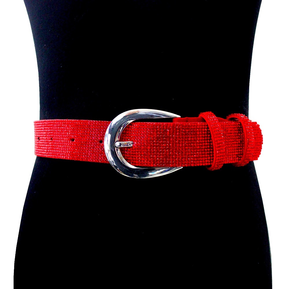 Red Rhinestone Crystal Pave Statement Belt